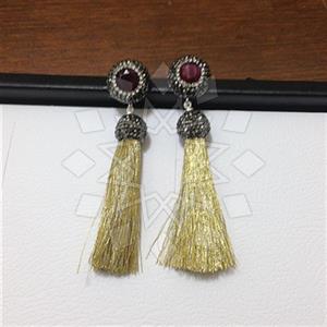 925 Sterling Silver Gem and Crystals Tassel Earring