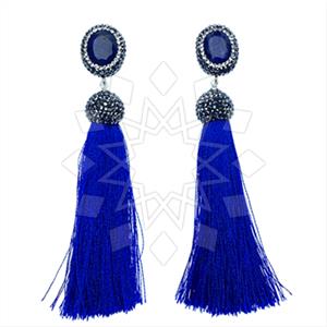 925 Sterling Silver Gem and Crystals Tassel Earring