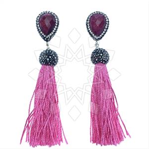 925 Sterling Silver Gem and Crystals Tassel Earring