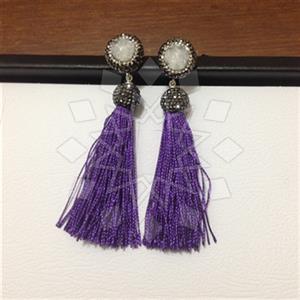 925 Sterling Silver Gem and Crystals Tassel Earring