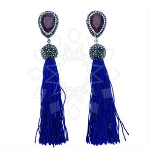 925 Sterling Silver Gem and Crystals Tassel Earring