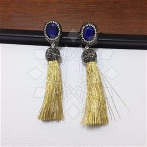 925 Sterling Silver Gem and Crystals Tassel Earring