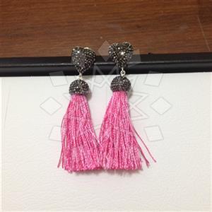 925 Sterling Silver Gem and Crystals Tassel Earring