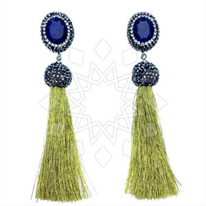 925 Sterling Silver Gem and Crystals Tassel Earring