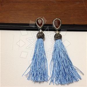 925 Sterling Silver Gem and Crystals Tassel Earring