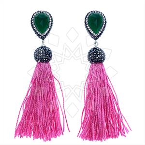 925 Sterling Silver Gem and Crystals Tassel Earring