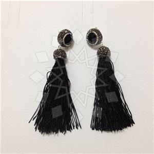 925 Sterling Silver Gem and Crystals Tassel Earring