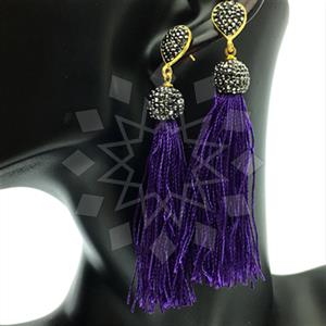 925 Sterling Silver Turquoise Crystal  Tassel Earring