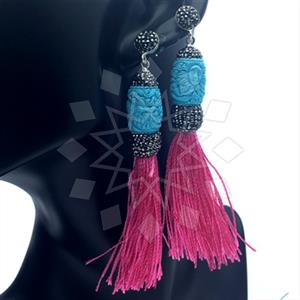 925 Sterling Silver Gem and Crystals Tassel Earring