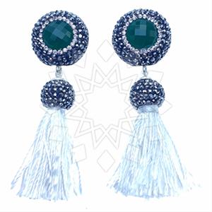 925 Sterling Silver Gem and Crystals Tassel Earring