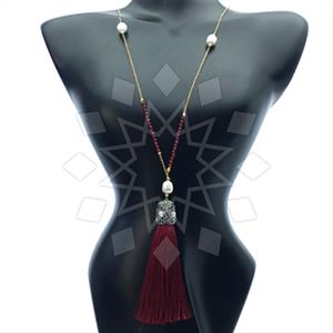 Fashion Gem and Crystals Tassel Necklace