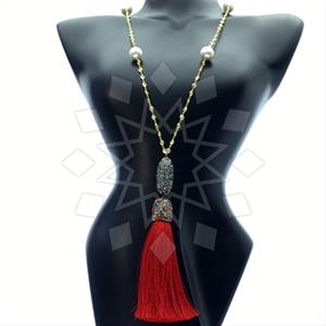 Fashion Gem and Crystals Tassel Necklace