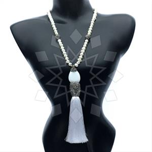 Gemstone and Bead Gem and Crystals Tassel Necklace