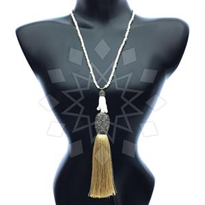 Gemstone and Bead Gem and Crystals Tassel Necklace