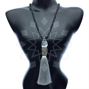 Gemstone and Bead Gem and Crystals Tassel Necklace