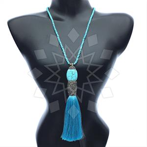 Gemstone and Bead Gem and Crystals Tassel Necklace