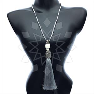 Gemstone and Bead Gem and Crystals Tassel Necklace