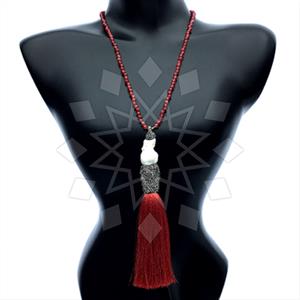 Gemstone and Bead Gem and Crystals Tassel Necklace