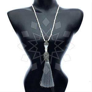 Gemstone and Bead Gem and Crystals Tassel Necklace