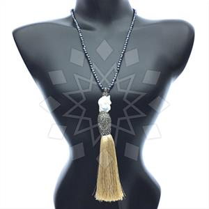 Gemstone and Bead Gem and Crystals Tassel Necklace