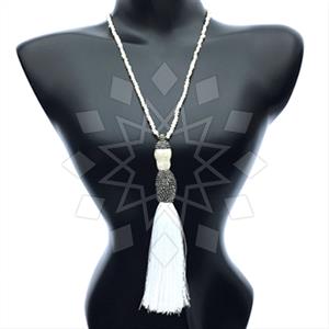 Gemstone and Bead Gem and Crystals Tassel Necklace