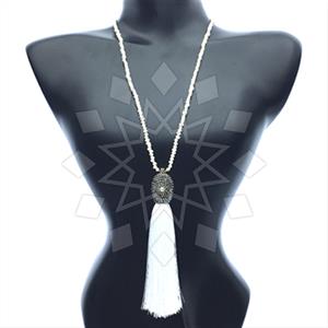 Gemstone and Bead Gem and Crystals Tassel Necklace