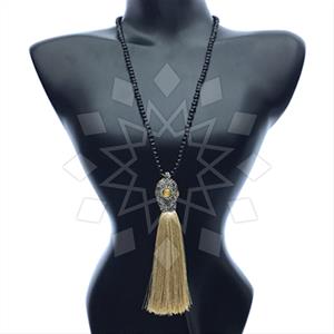 Gemstone and Bead Gem and Crystals Tassel Necklace