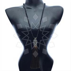 Gemstone and Bead Gem and Crystals Tassel Necklace