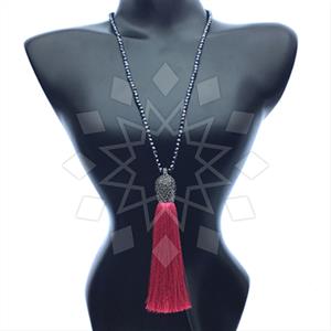 Gemstone and Bead Gem and Crystals Tassel Necklace