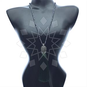 Gemstone and Bead Gem and Crystals Tassel Necklace