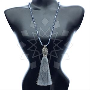 Gemstone and Bead Gem and Crystals Tassel Necklace