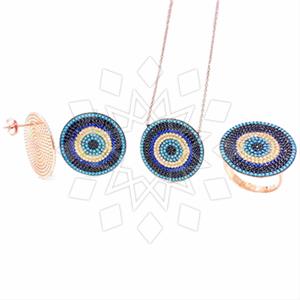 925 Sterling Silver Evil Eye Geometric Ring Earring Necklace Sets