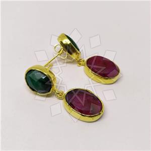 Fashion Classic Turkish Gemstone  Double Drop Earrings