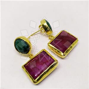 Fashion Classic Turkish Gemstone  Double Drop Earrings