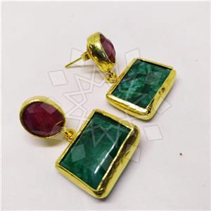 Fashion Classic Turkish Gemstone  Double Drop Earrings