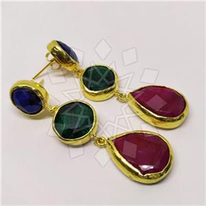 Fashion Classic Turkish Gemstone  Triple Drop Earrings