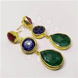 Fashion Classic Turkish Gemstone  Triple Drop Earrings