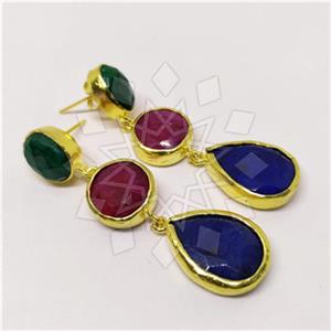 Fashion Classic Turkish Gemstone  Triple Drop Earrings