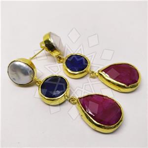 Fashion Classic Turkish Gemstone  Triple Drop Earrings