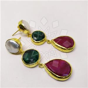 Fashion Classic Turkish Gemstone  Triple Drop Earrings