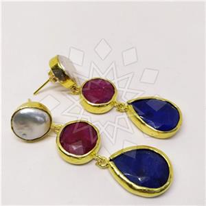 Fashion Classic Turkish Gemstone  Triple Drop Earrings