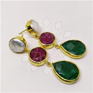 Fashion Classic Turkish Gemstone  Triple Drop Earrings