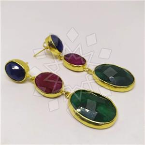 Fashion Classic Turkish Gemstone  Triple Drop Earrings