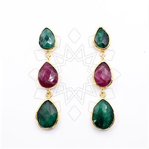 Fashion Classic Turkish Gemstone  Triple Drop Earrings