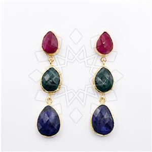 Fashion Classic Turkish Gemstone  Triple Drop Earrings