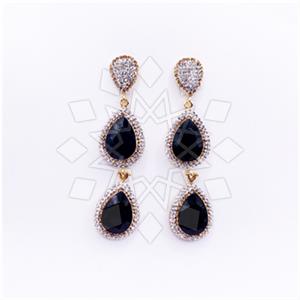 Fashion Gem and Crystals Double Drop Earrings