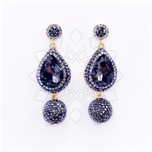 Fashion Gem and Crystals Double Drop Earrings