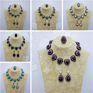 Fashion Gem and Crystals Ring Earring Necklace Sets Package