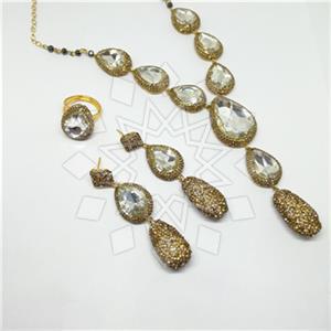 Fashion Gem and Crystals Ring Earring Necklace Sets