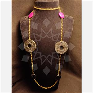 Fashion Geometric Gem and Crystals Metal and Chain Necklace